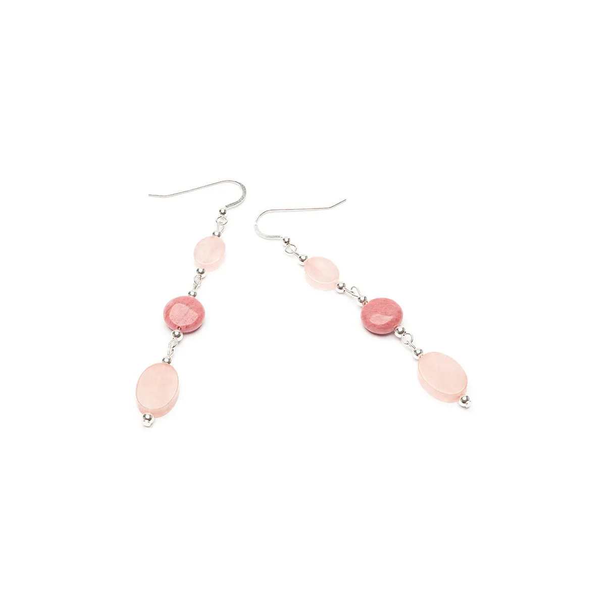 925 Sterling Silver Rose Quartz & Rhodonite Earrings