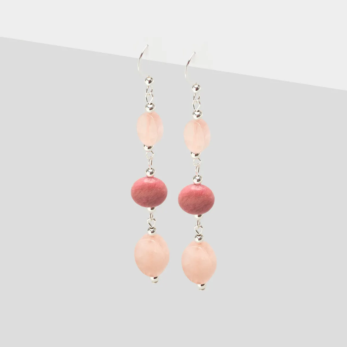 925 Sterling Silver Rose Quartz & Rhodonite Earrings