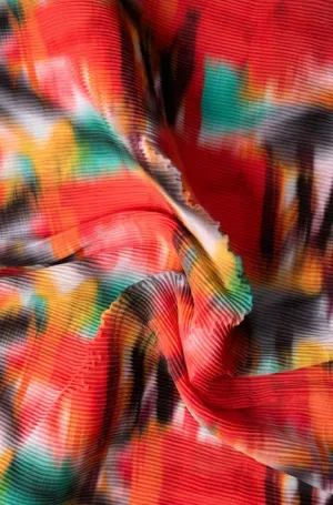 Abstract Multicolored Pattern Printed Crushed Georgette Fabric