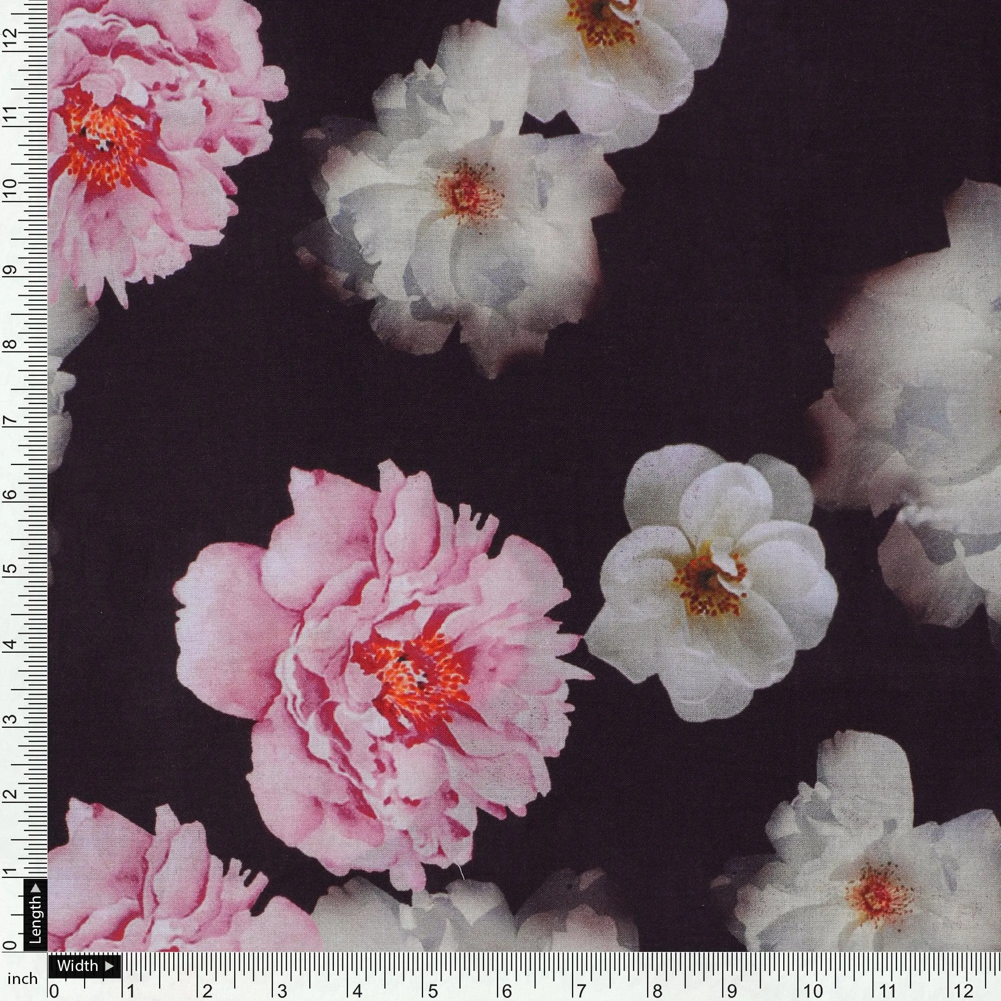 Attractive Pink Roses With Grey Digital Printed Fabric - Cotton