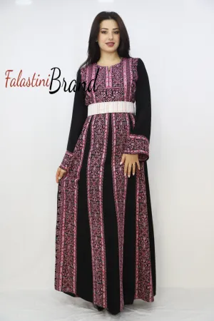 Black And Pink Lines Palestinian Embroidered Thobe