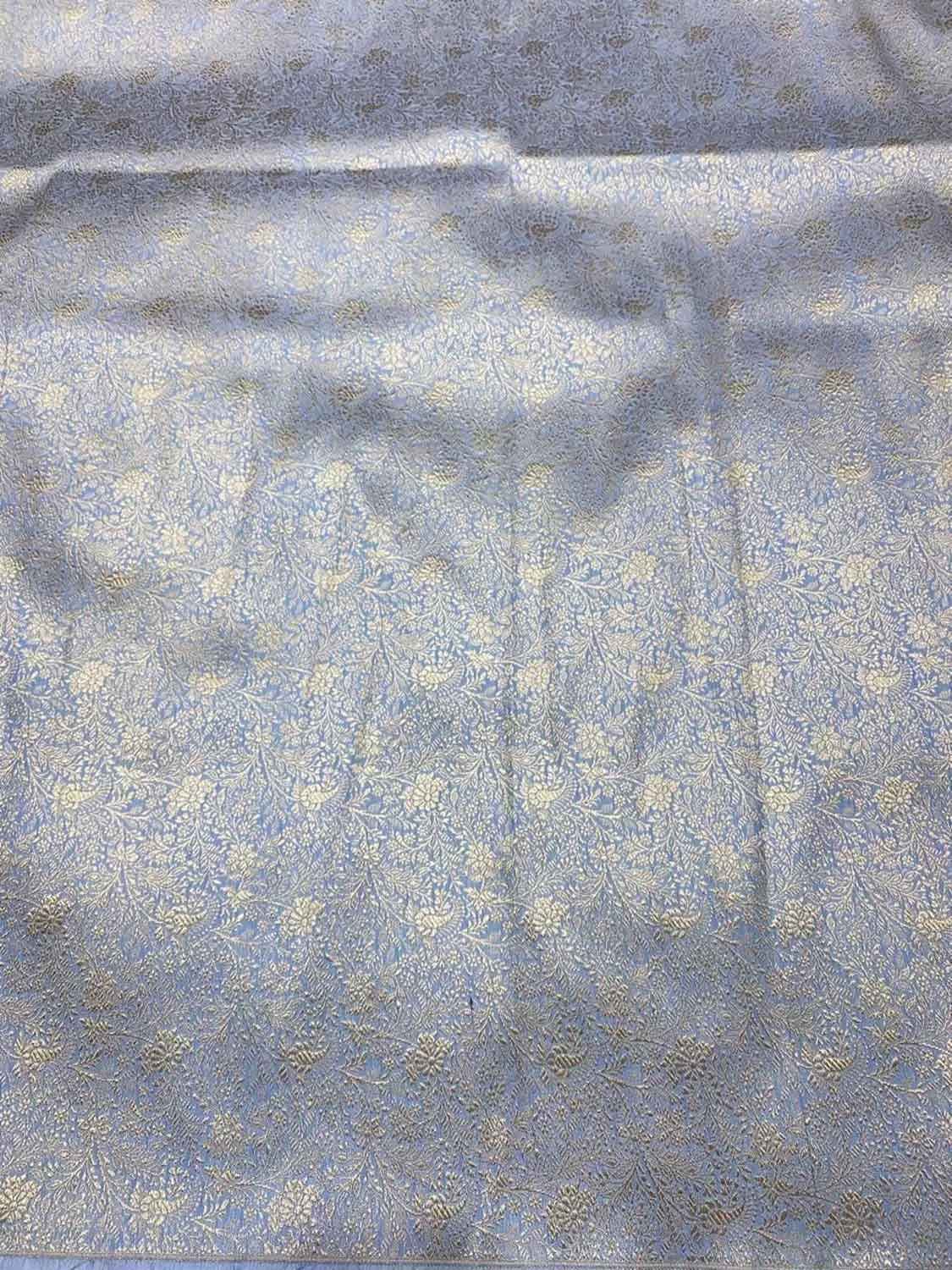 Blue Handloom Banarasi Pure Katan Silk Brocade Double Zari Fabric ( 2.5 Mtr )