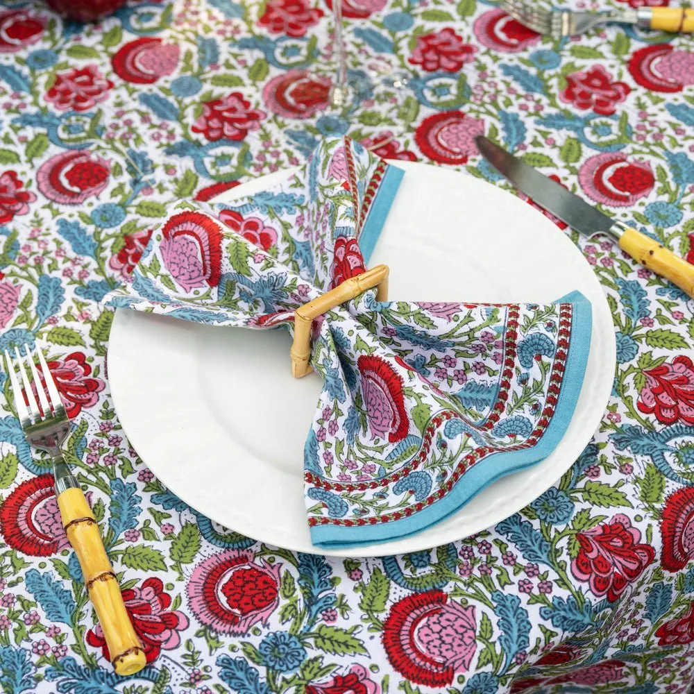 Bohemian Floral Turquoise & Cranberry Napkin | Set of 4