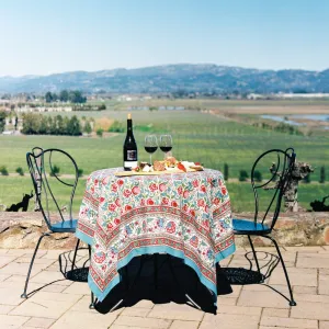 Bohemian Floral Turquoise & Cranberry Tablecloth