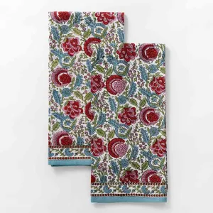 Bohemian Floral Turquoise & Cranberry Tea Towels