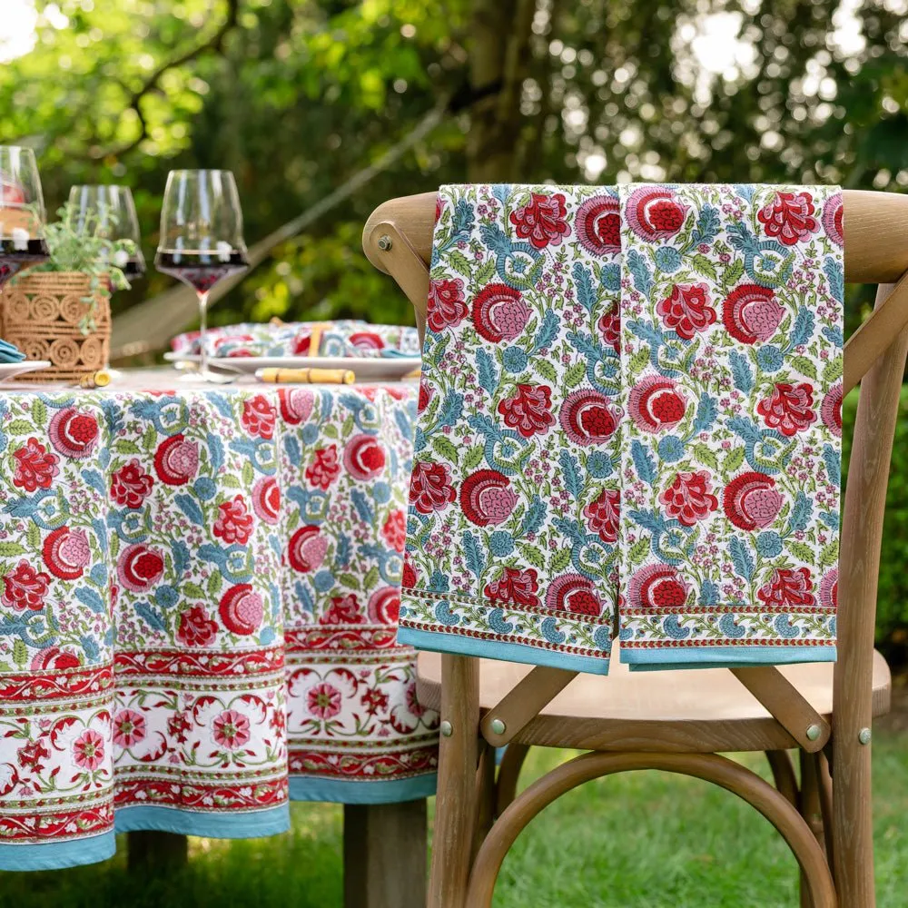 Bohemian Floral Turquoise & Cranberry Tea Towels