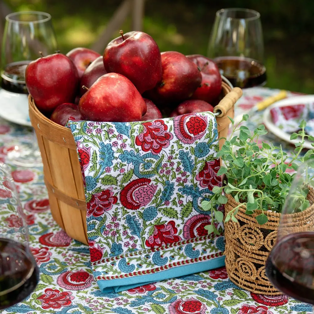 Bohemian Floral Turquoise & Cranberry Tea Towels