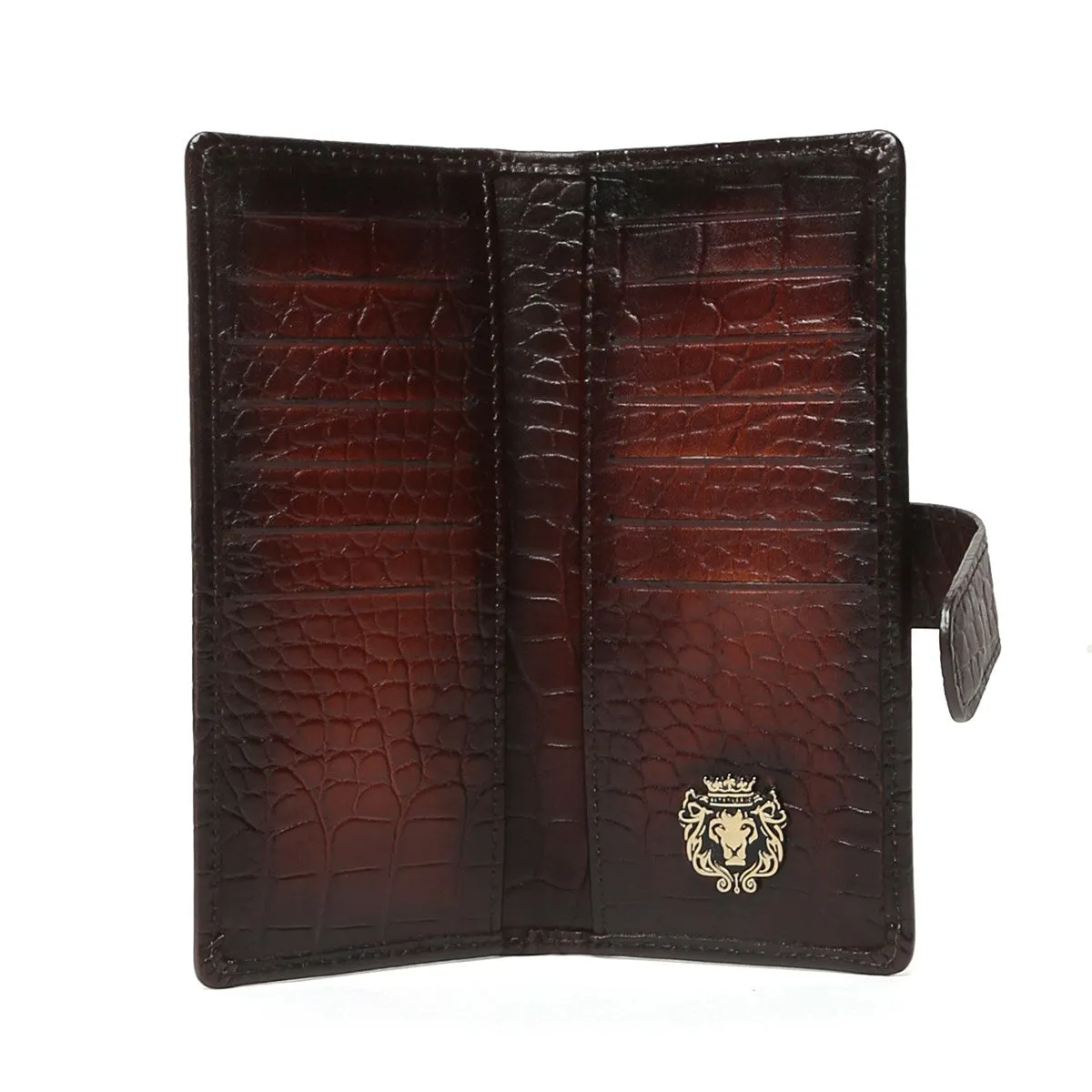 Brown Croco Print Leather Long Wallet