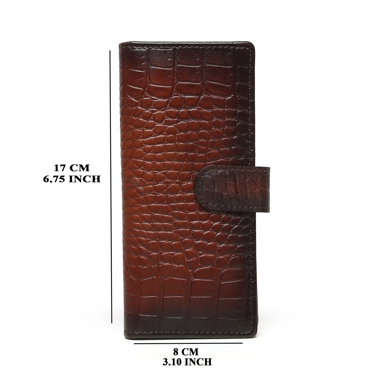 Brown Croco Print Leather Long Wallet