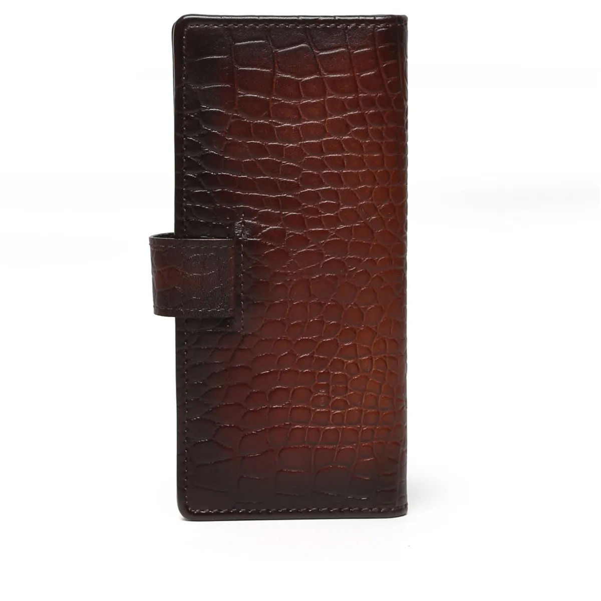 Brown Croco Print Leather Long Wallet