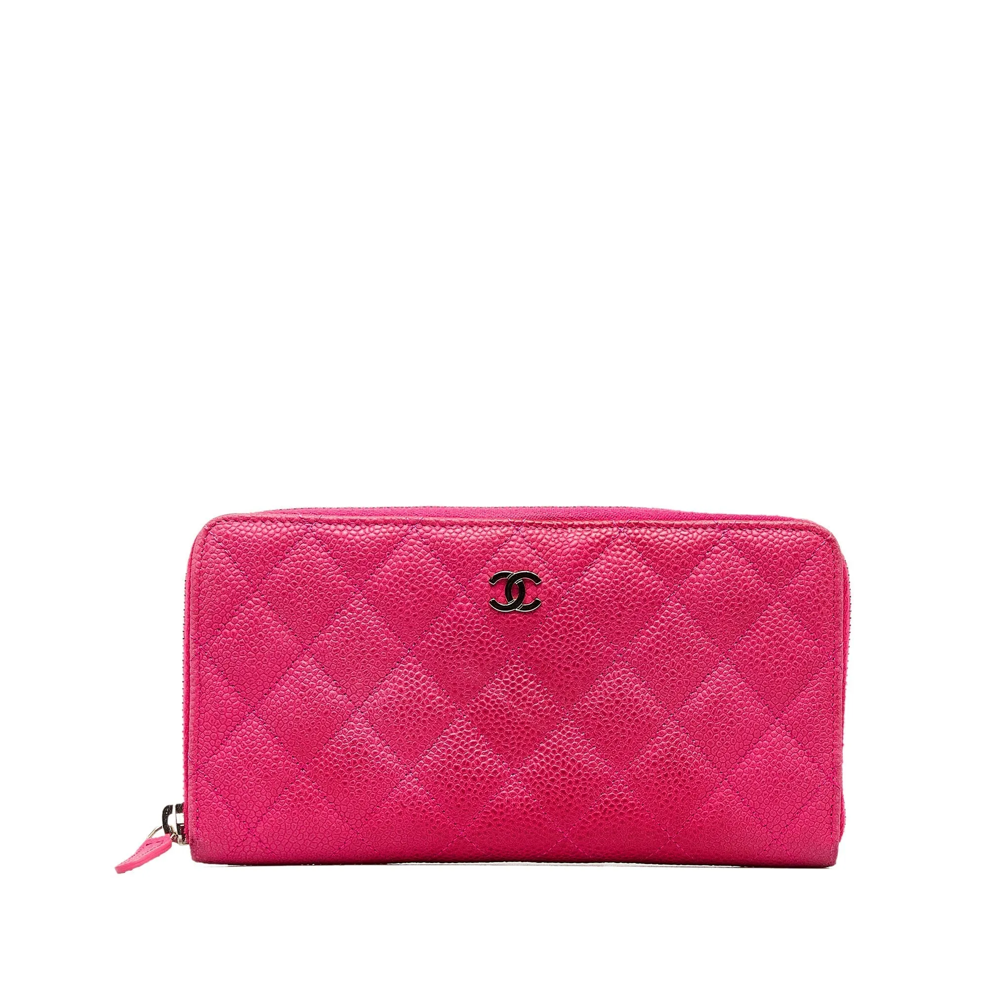 CHANEL CC Caviar Zip Around Wallet Long Wallets