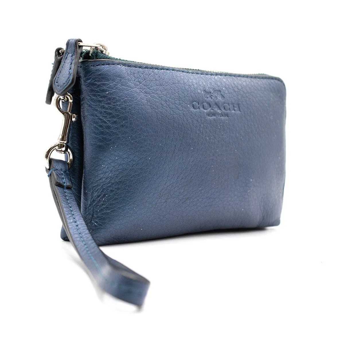 Coach Pebble Zip Wallets Leather Blue Colour For Women