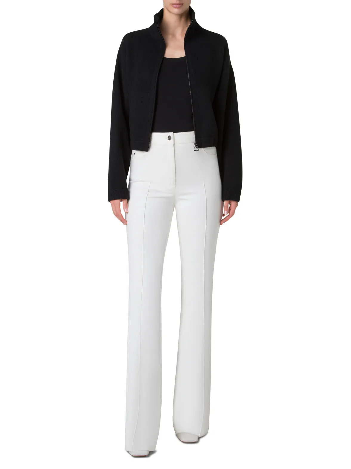 Cropped Cashmere Piqué Cardigan with Zip