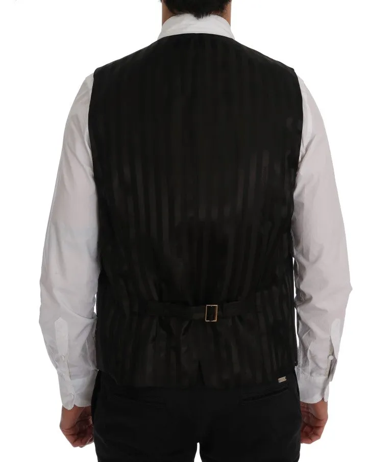 Dolce & Gabbana Elegant Striped Gray Wool Blend Waistcoat Vest