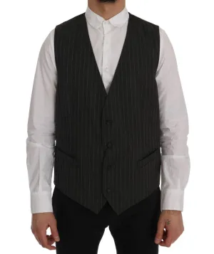 Dolce & Gabbana Elegant Striped Gray Wool Blend Waistcoat Vest