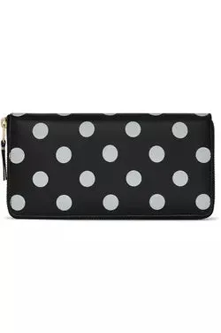 Dots Printed Leather Long Zip Around Wallet