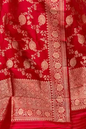 Elegant Red Banarasi Handloom Pure Katan Silk Dupatta