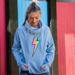 Embroidered New Bolt Cross Neck Hoodie in Soft Blue