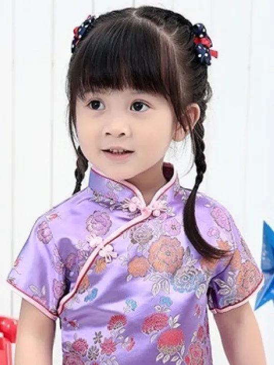 Girls' Beautiful Traditional Qipao Dress (Lilac Brocade)