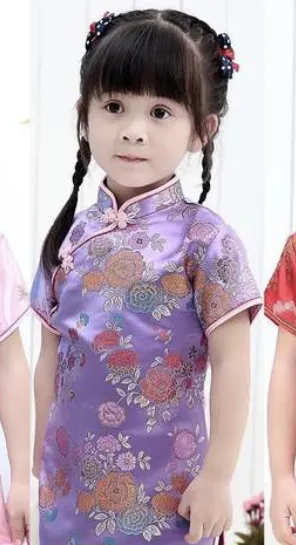 Girls' Beautiful Traditional Qipao Dress (Lilac Brocade)