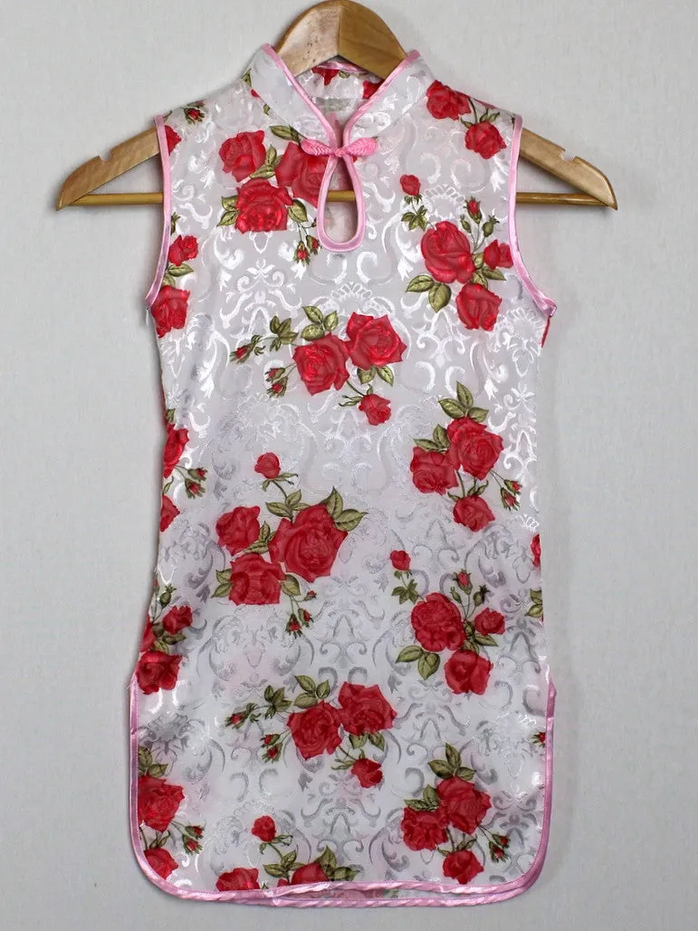 Girls' Gorgeous Light Pink Rose Brocade Qipao Dress