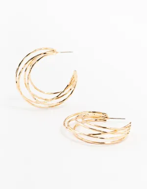 Gold 3 Row Original Hoop Earrings