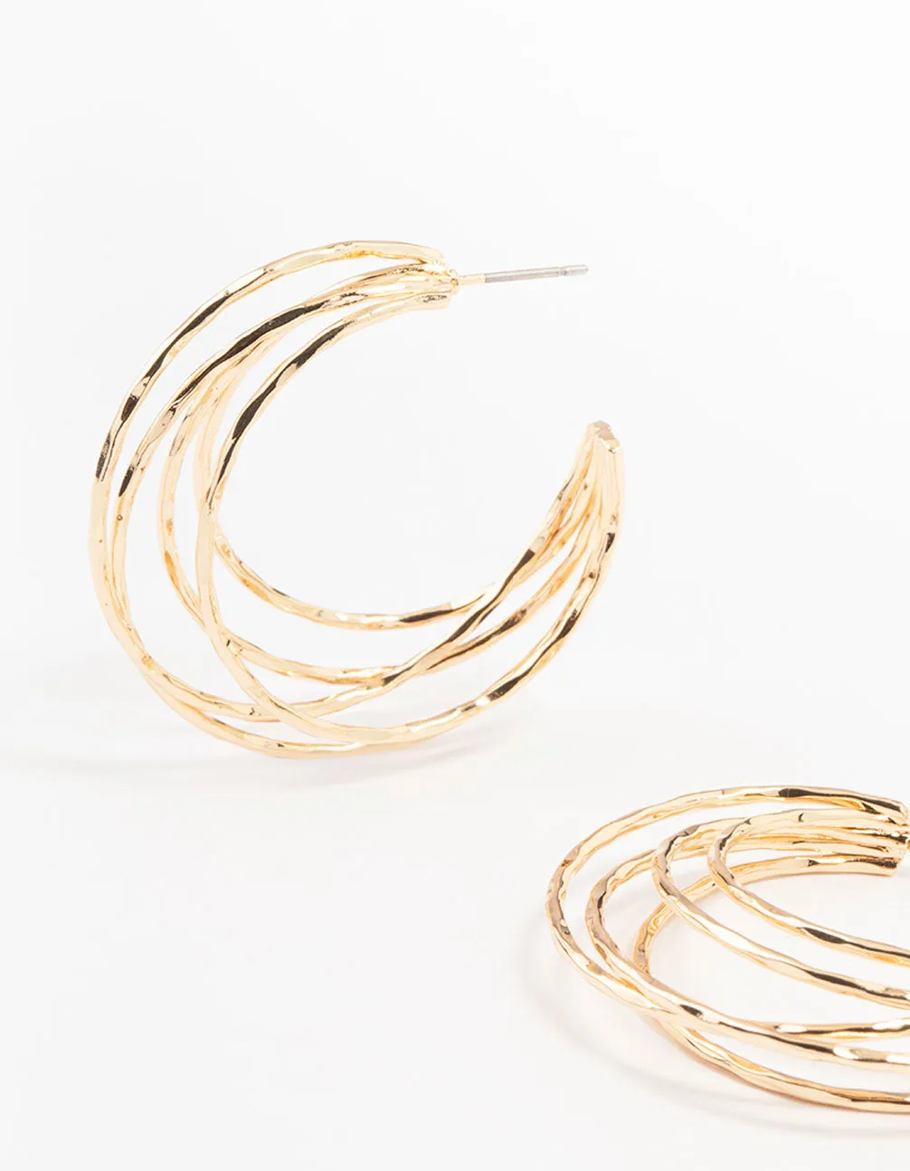 Gold 3 Row Original Hoop Earrings