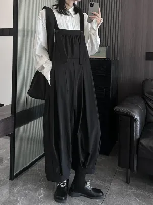 HEYFANCYSTYLE Korean Style Black Pleated Overalls