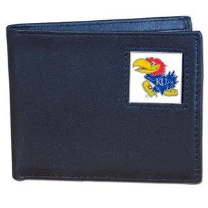 Kansas Jayhawks Leather Bi-fold Wallet Packaged in Gift Box