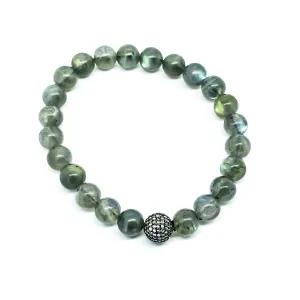 Labradorite bead stretch bracelet with diamond ball bead