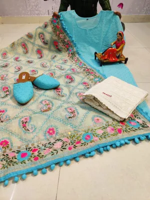 Light Blue Pure Cotton Phulkari Suit with Beautiful Handmade Mirror Work Shopping Online