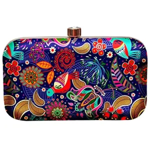 MaFs Printed Detachable Women clutches For Weddings and Parties, Multicolor