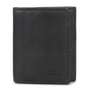 Men's Black Brand Logo Tri-Fold Wallet