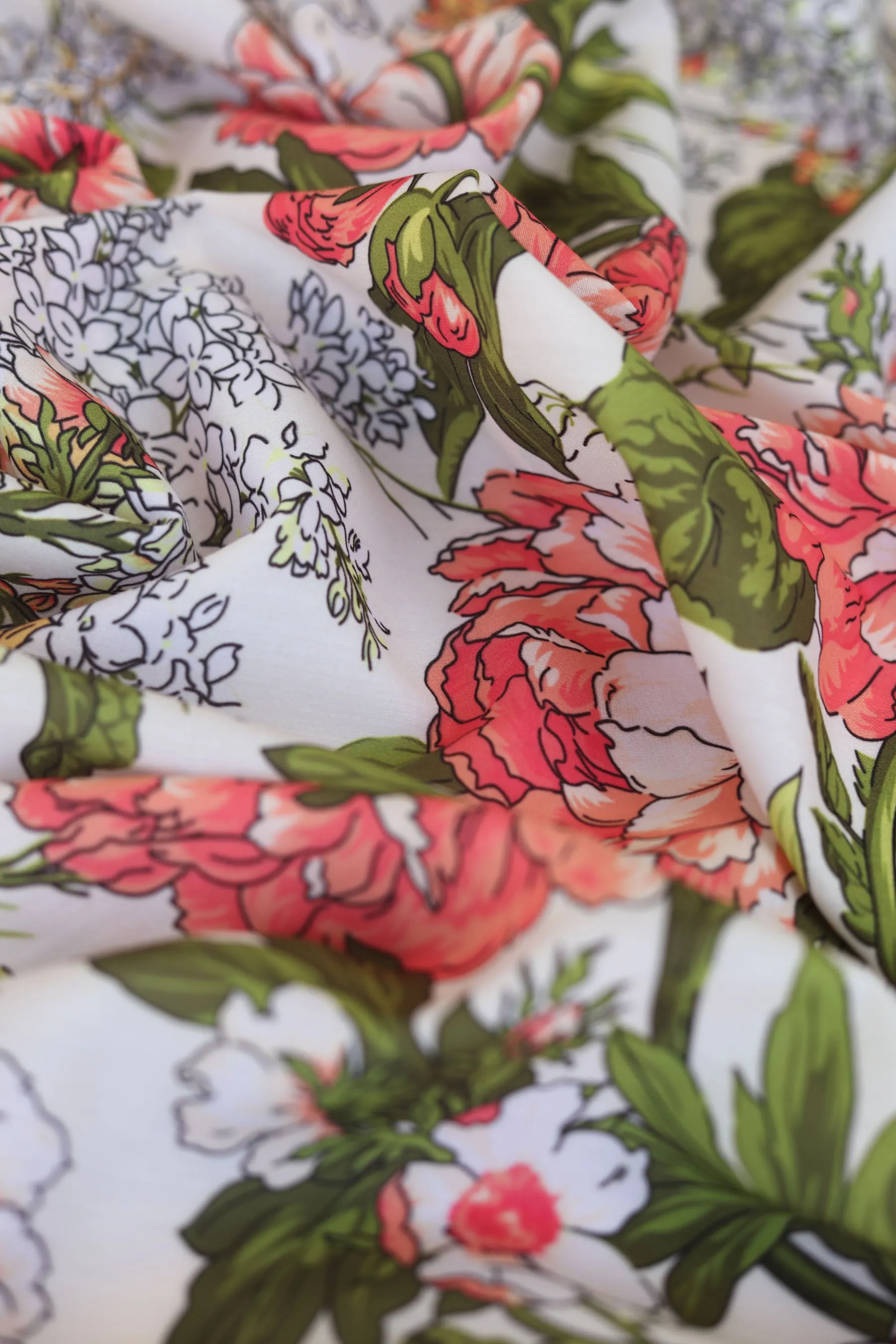 Multicolor Floral Pattern Printed Muslin Fabric