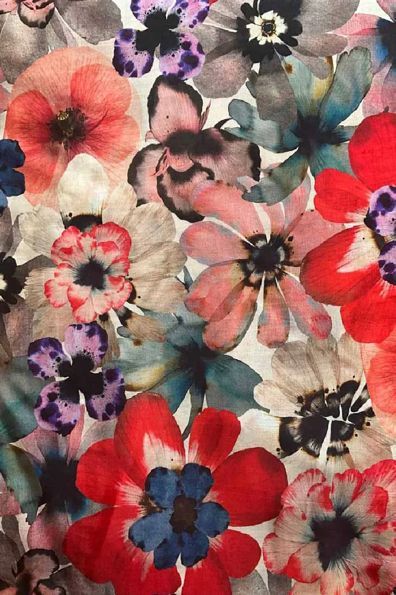 Multicolour Floral Pattern Printed Natural Muslin Silk Fabric