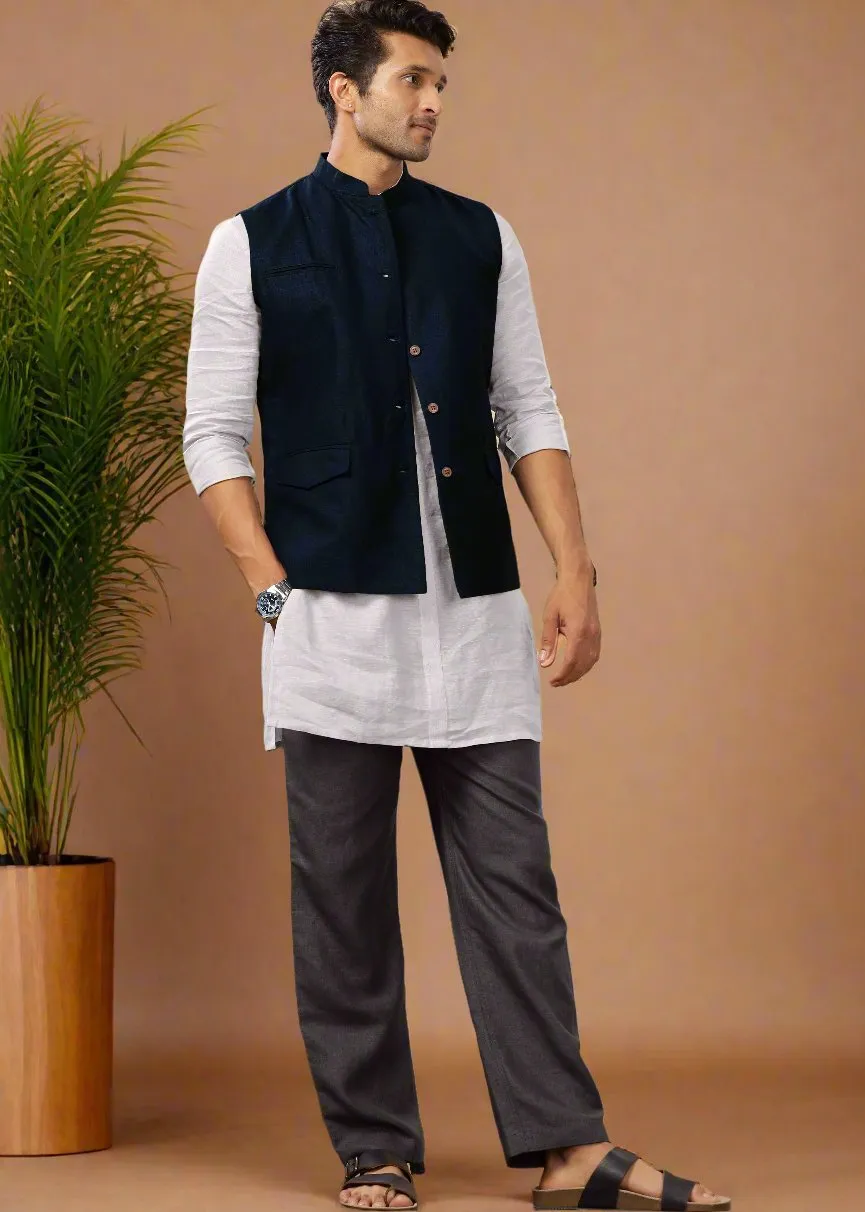 Nehru Pure Linen Jacket | Regal Blue