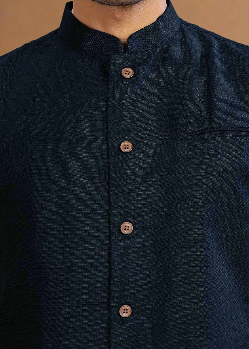 Nehru Pure Linen Jacket | Regal Blue