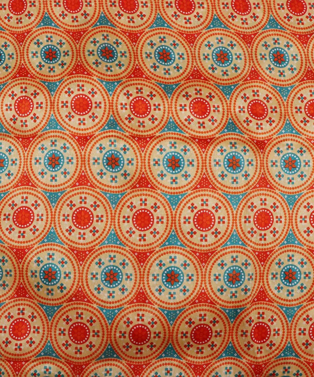 Orange Colour Circle Pattern Dupion Silk Fabric