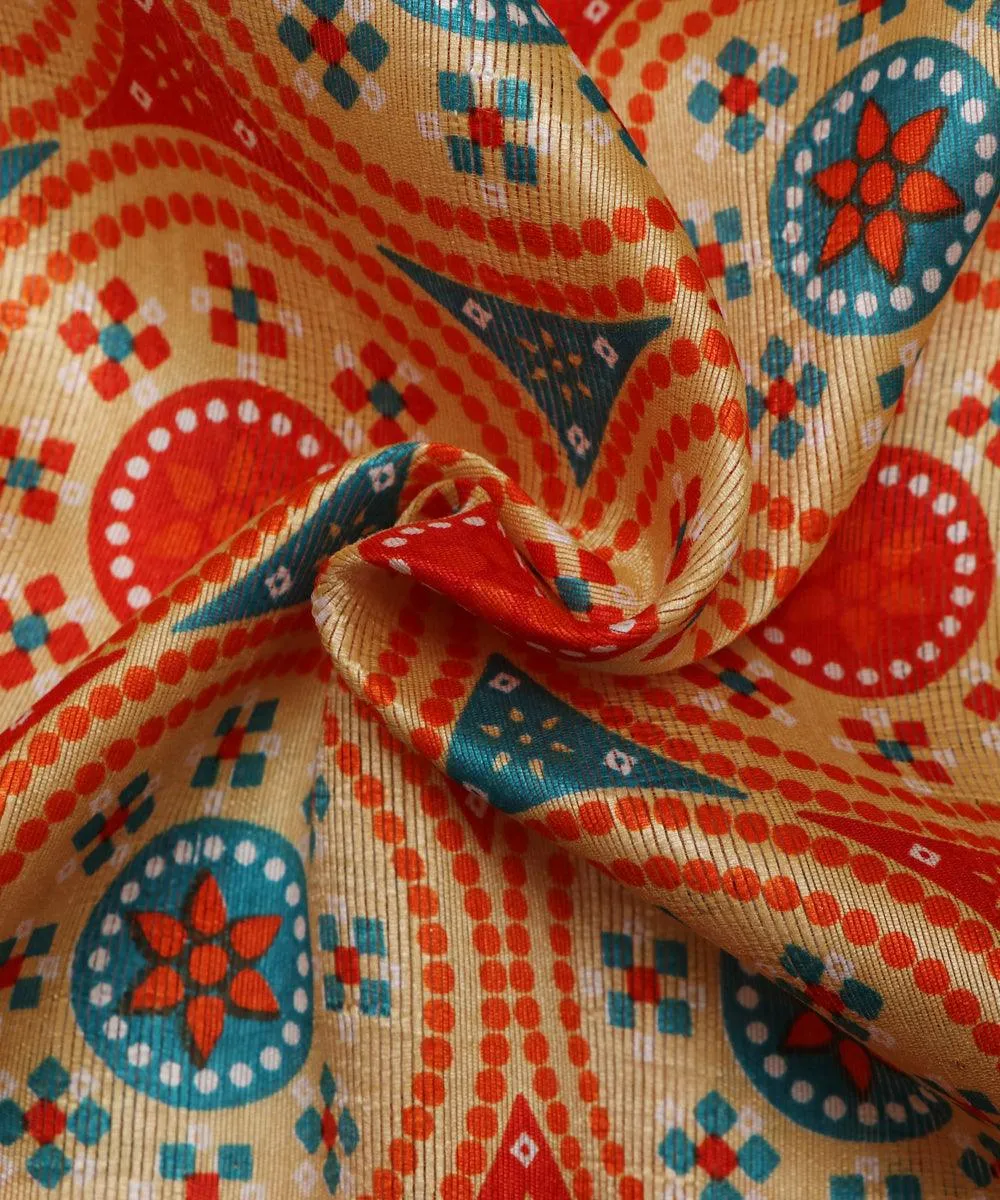 Orange Colour Circle Pattern Dupion Silk Fabric