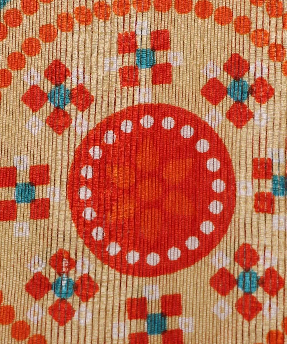 Orange Colour Circle Pattern Dupion Silk Fabric