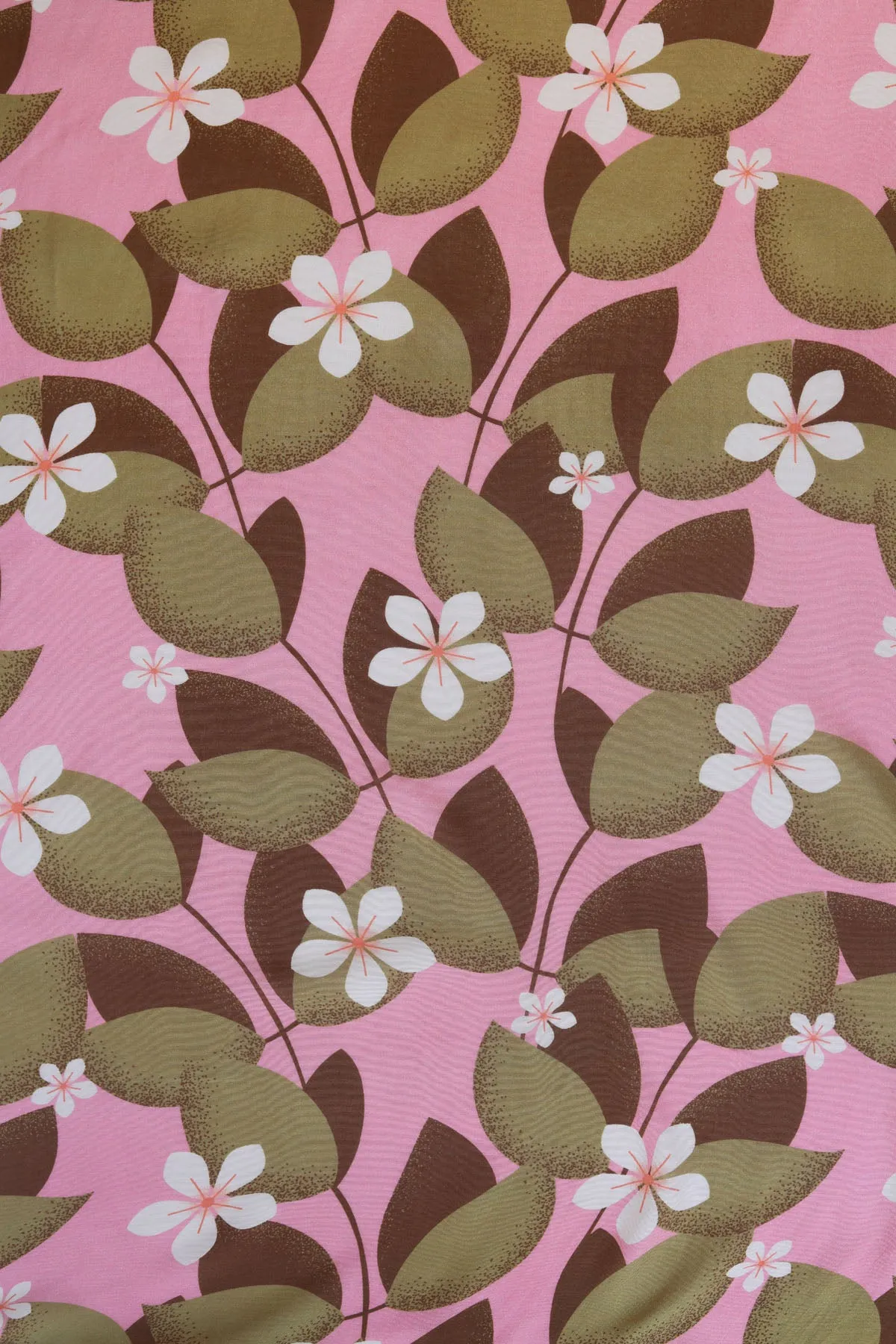 Pink and White Periwinkle Pattern Printed Natural Muslin Silk Fabric