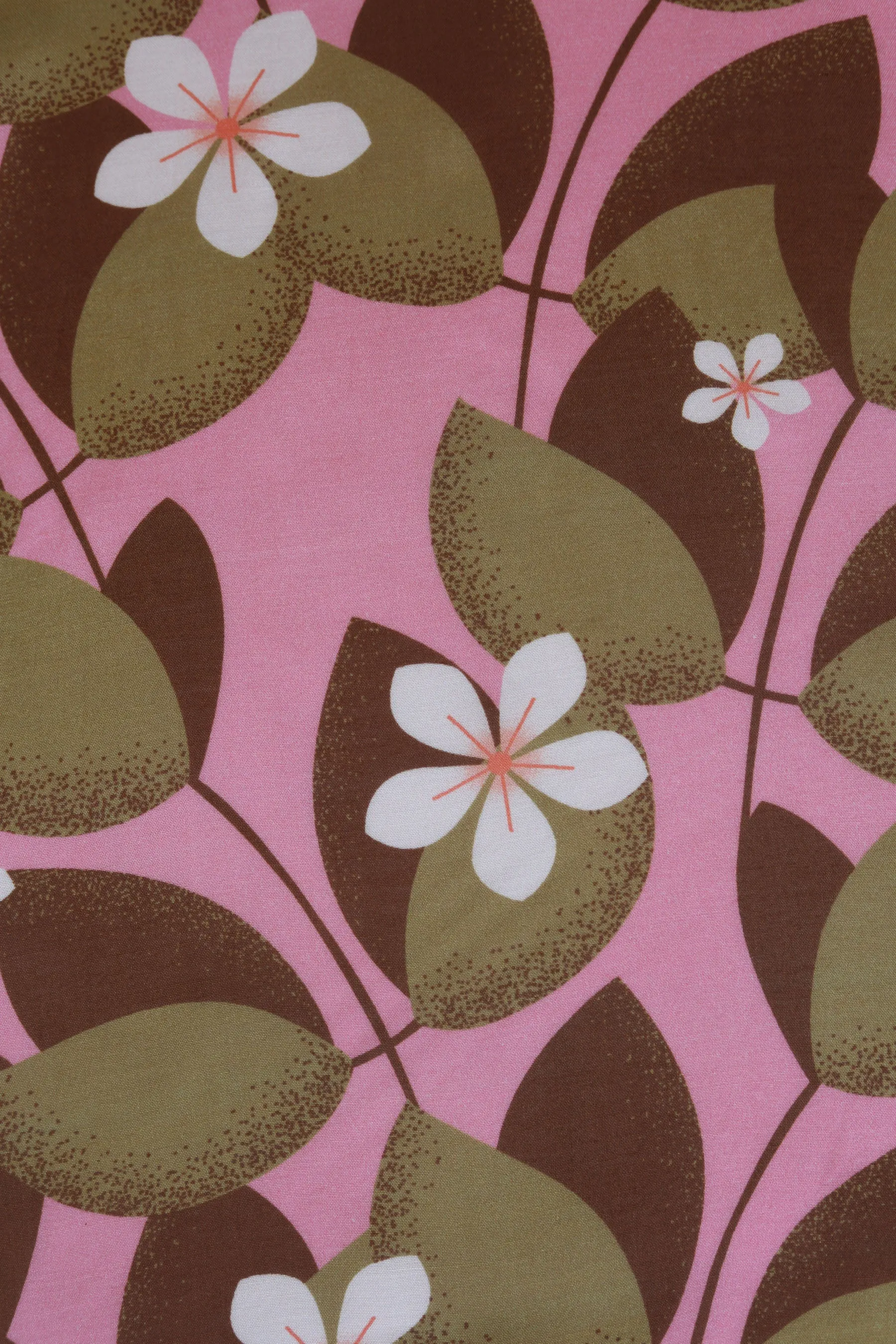 Pink and White Periwinkle Pattern Printed Natural Muslin Silk Fabric