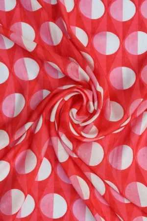 Pink-Red Geometric Printed Natural Muslin Silk Fabric