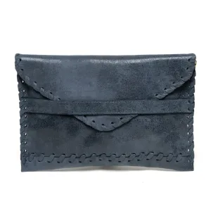 Polka Signature Leather Clutch - Denim