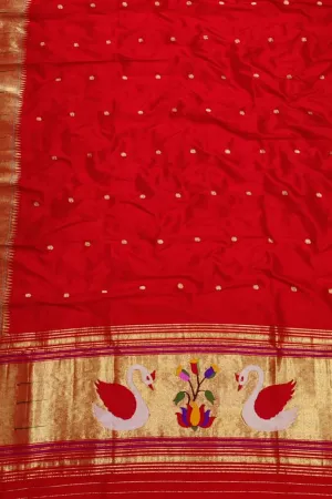 Pure Silk Red Paithani Handloom Dupatta with Muniya Border - Elegant and Traditional