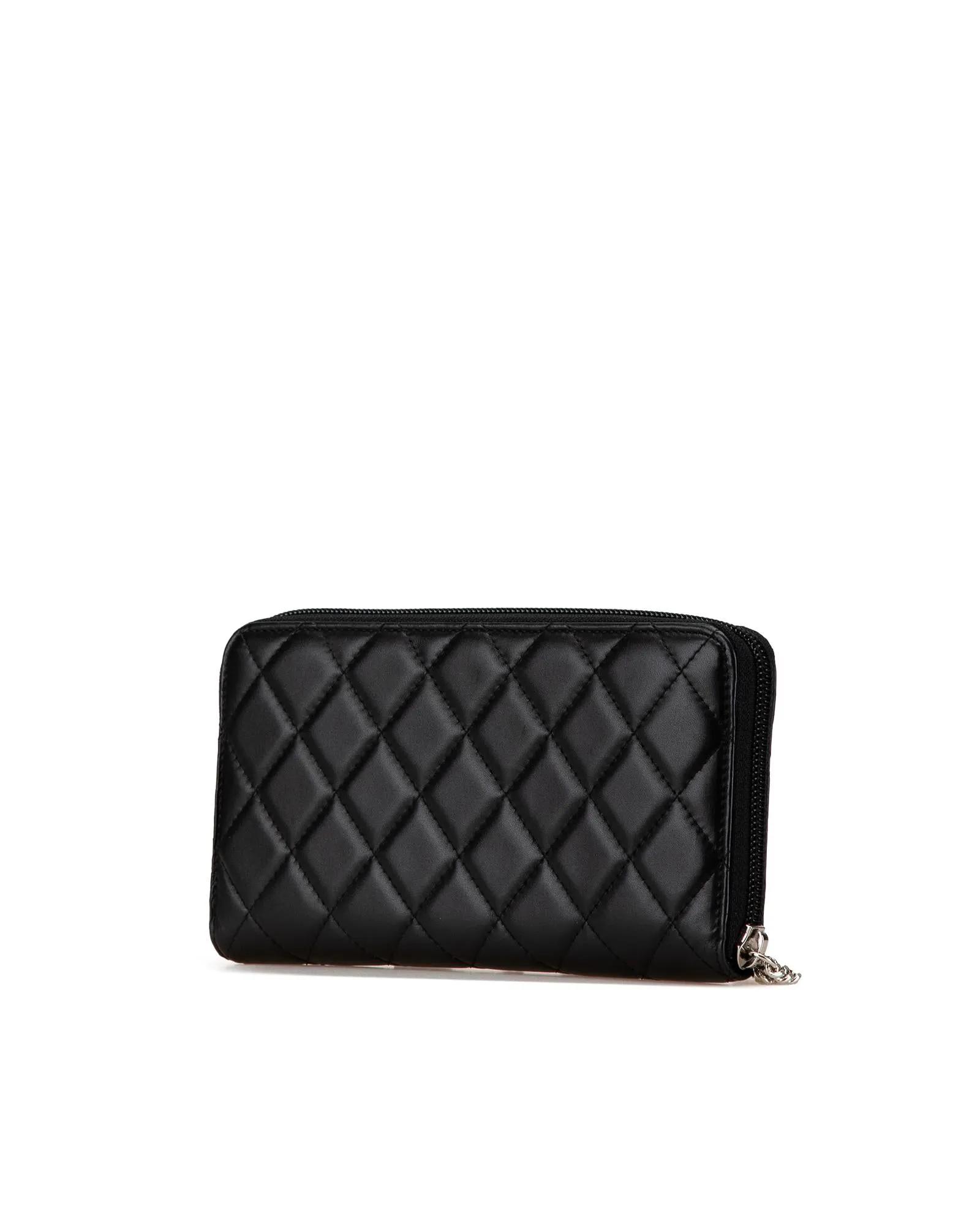 Quilted Lambskin Zip Around Long Wallet with Interior Pockets