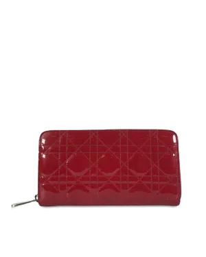 Quilted Patent Leather Zip Around Wallet with Interior Compartments