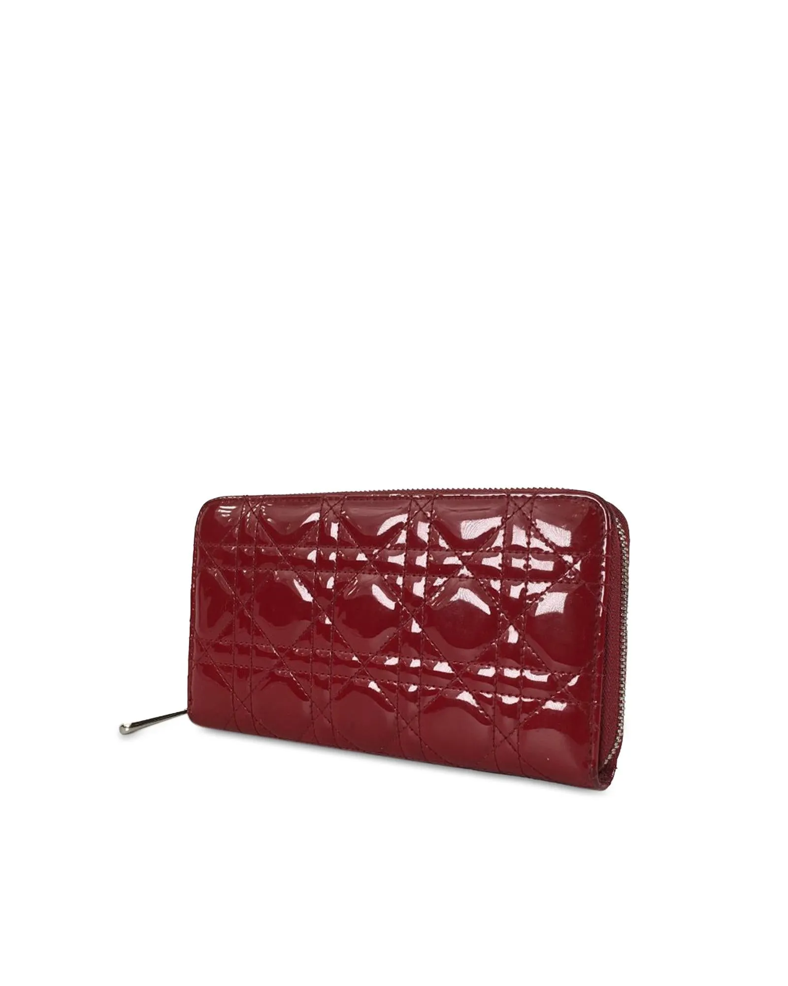 Quilted Patent Leather Zip Around Wallet with Interior Compartments