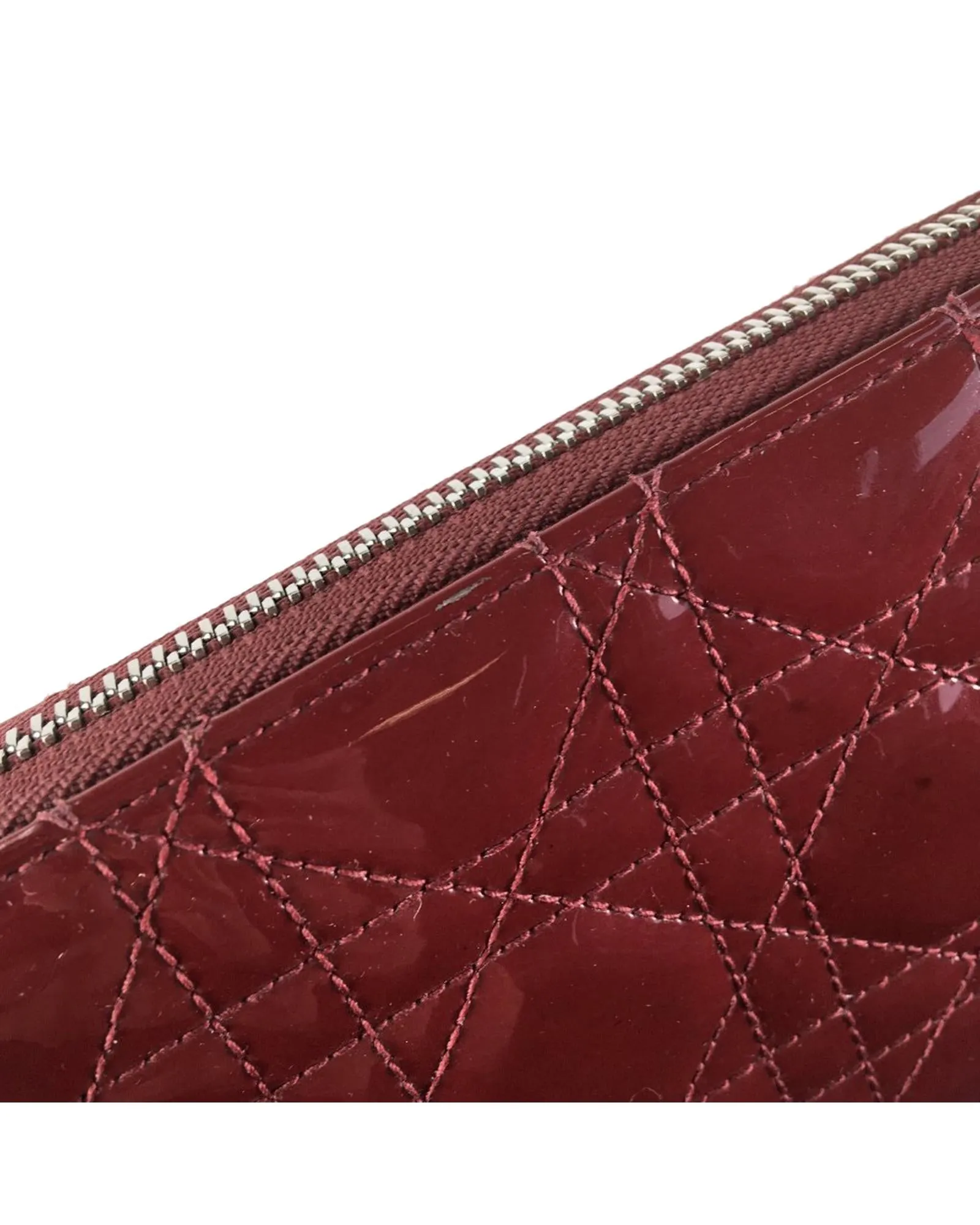 Quilted Patent Leather Zip Around Wallet with Interior Compartments