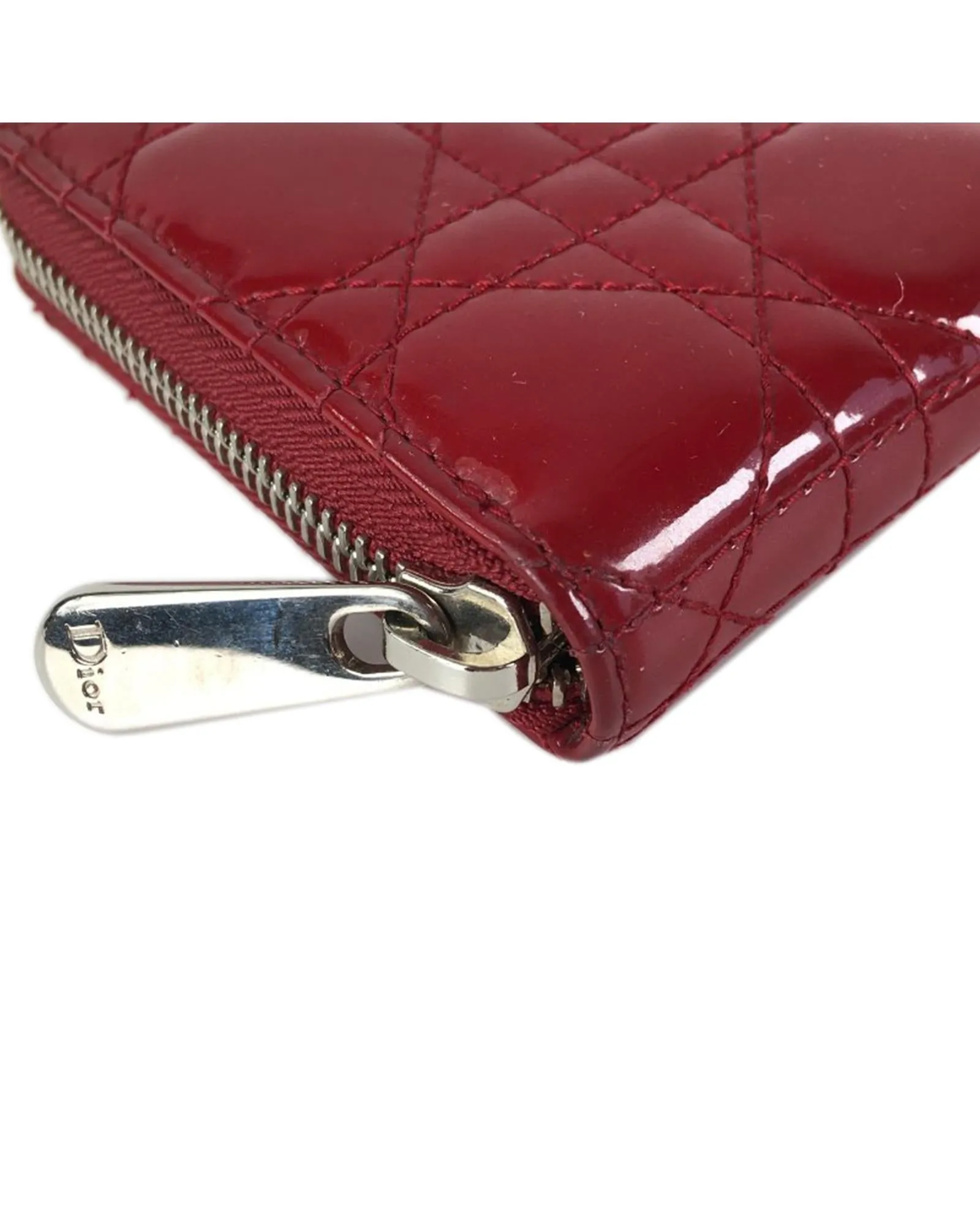 Quilted Patent Leather Zip Around Wallet with Interior Compartments